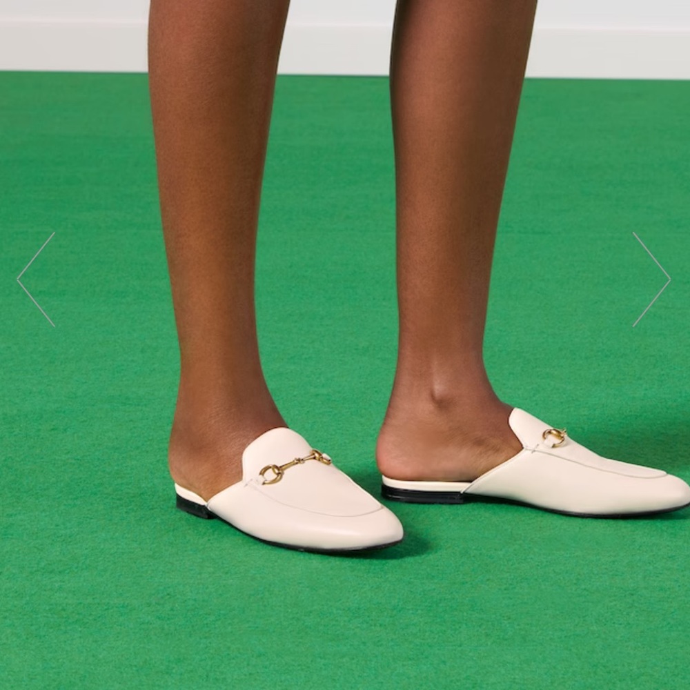 GUCCI White Leather Princetown Mules Size 39.5